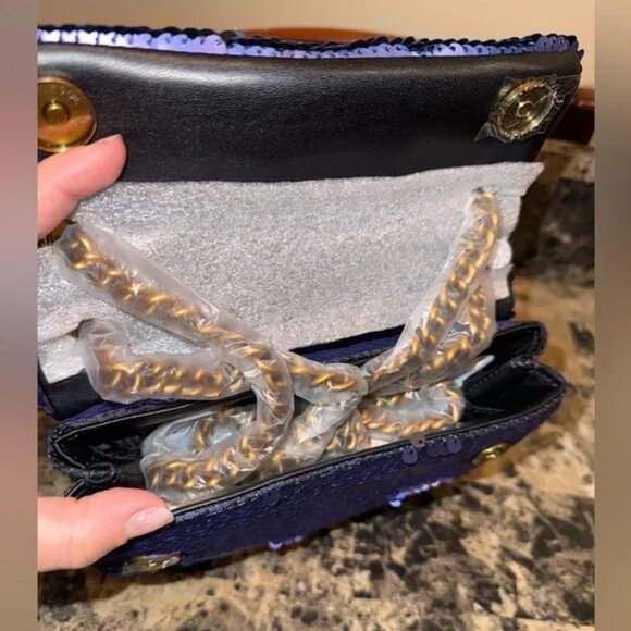 NWT Kurt Geiger Blue/Black Sequin Mini Brixton Crossbody Bag - Picture 5 of 8